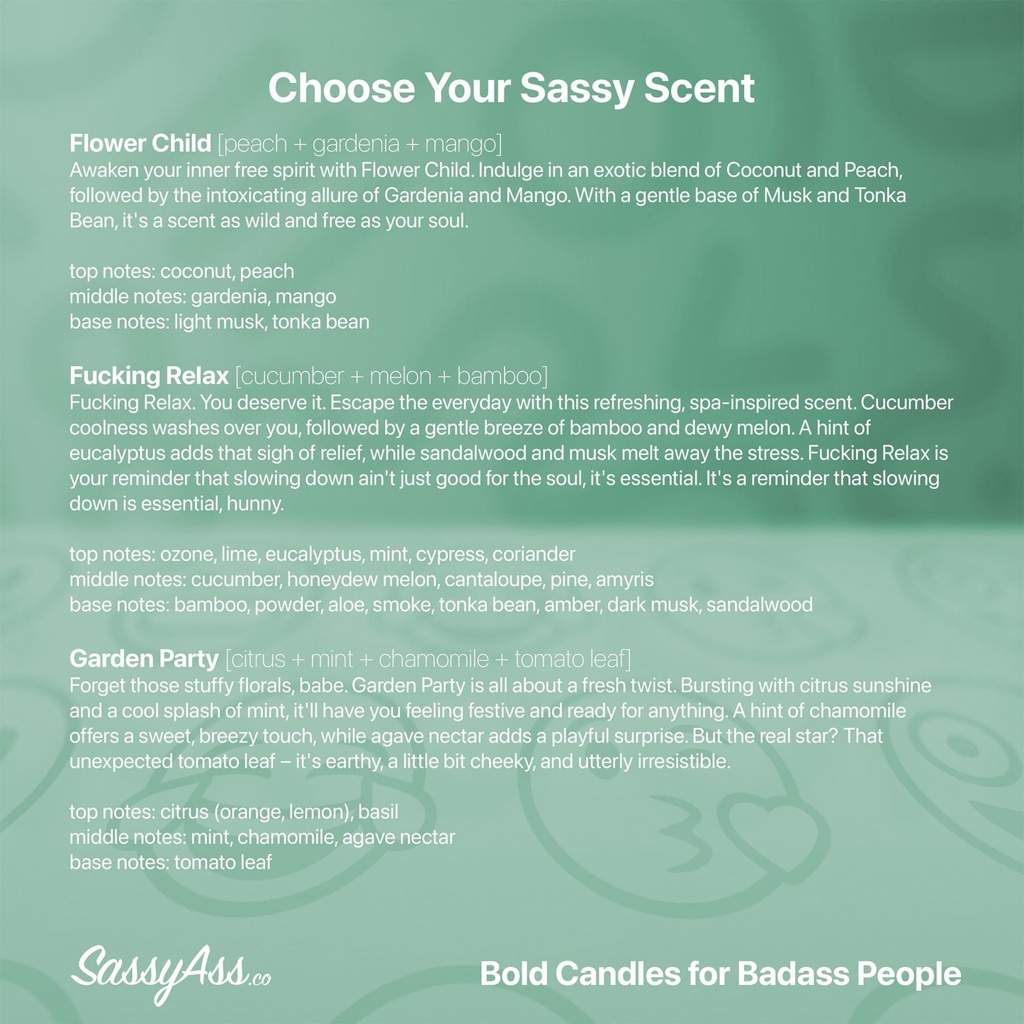 Entering My Good Witch Era - Scented Soy Candle, Enchanting Witchy Vibes & Magickal Experience - the back cover of the book choose your sassy scent - SassyAss.co