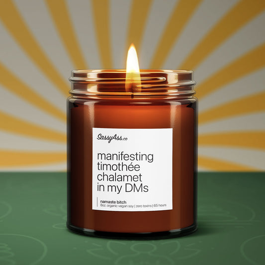 Manifesting Timothée Chalamet In My DMs - Scented Soy Candle: Eco-Friendly, Handcrafted, Unique Celeb Crush Spell for Daydreamers & Sassy Decor Lovers