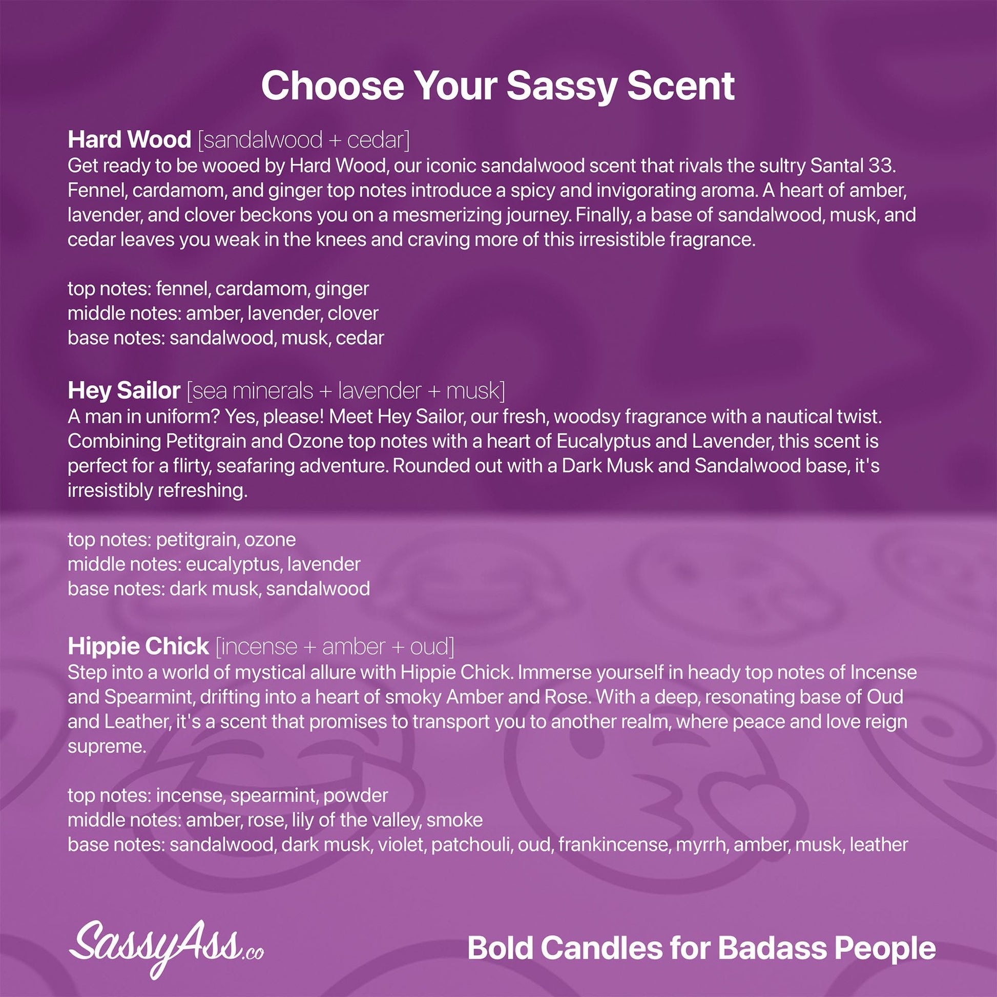 You Better Walk That Fucking Duck - Scented Soy Candle: Vegan, Cruelty-Free & Handcrafted - Unique & Sassy Gift for Drag Race Fans - a purple poster with the words choose your sassy scent - SassyAss.co