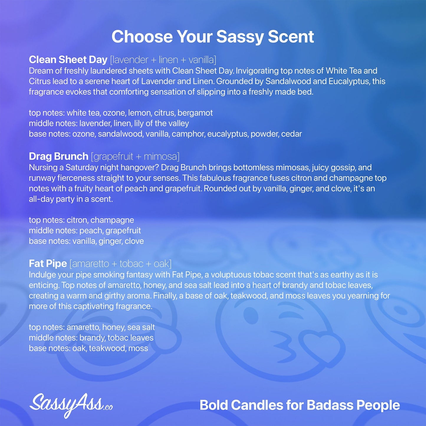 I'm Not Arguing, I'm Just Explaining Why I'm Right - Scented Soy Candle: Boost Your Confidence with our Handcrafted, Vegan, Cruelty-Free, and Eco-friendly Candle - a blue and purple background with text that says, choose your sassy scent - SassyAss.co